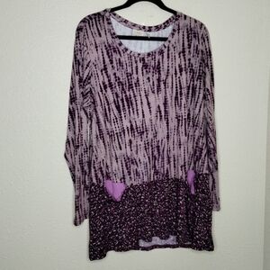 LOGO Lori Goldstein Purple Tie Dye Long Sleeve Shirt Size 1X